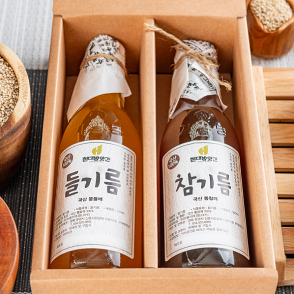  [문경현대방앗간]100% 국산 참기름 들기름 선물세트 350ml