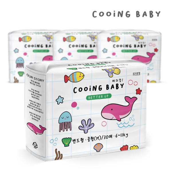 쿠잉 베러업 풀커버 밴드기저귀 중형(M) 30매 x 4팩