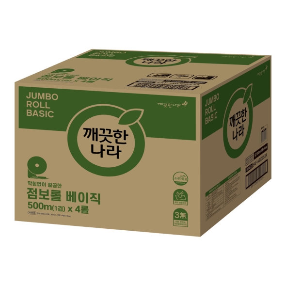 깨끗한나라 1겹 점보롤 베이직 500m 4롤 4입