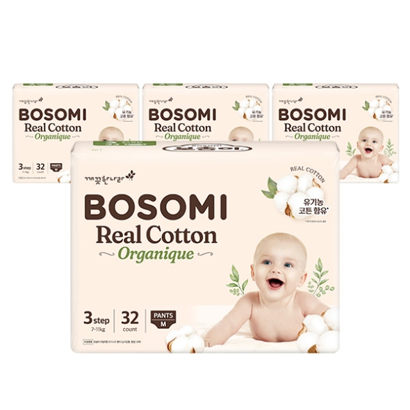 보솜이 리얼코튼 오가니크 팬티 중형 32매 x 4팩