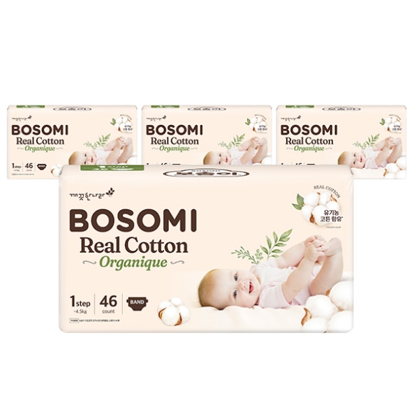 보솜이 리얼코튼 오가니크 밴드 신생아 46매 x 4팩