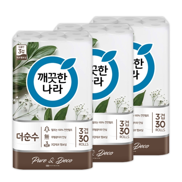 깨끗한나라 더순수 화장지 3겹 25m 30롤 3팩