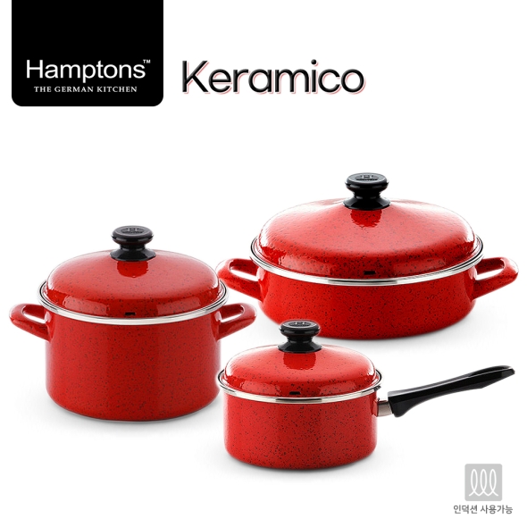 햄튼 케라미코 법랑(HEL-RED) 냄비 (4종-18편수+20낮은 양수+24깊은 양수+24전골)