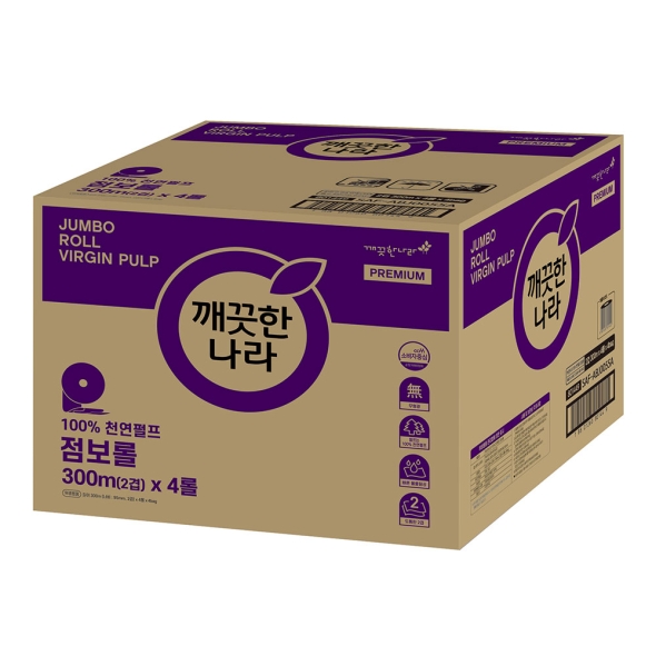 깨끗한나라 100% 천연펄프 2겹 점보롤 300m 4롤 4입