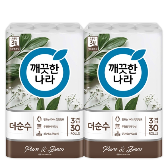 깨끗한나라 더순수 화장지 3겹 25m 30롤 2팩