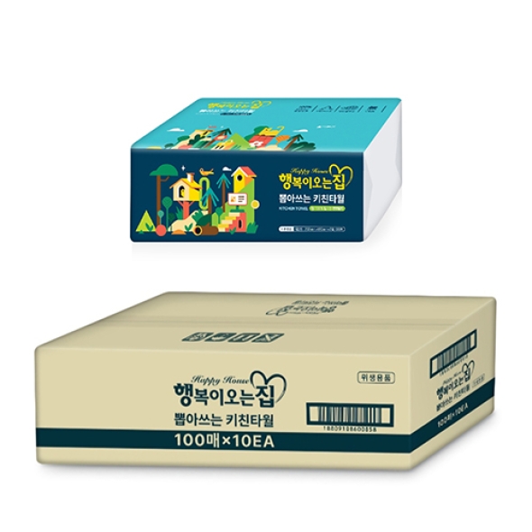 [만원의행복][행복이오는집] 천연펄프 팝업_키친타월  3겹 100매 *10세트