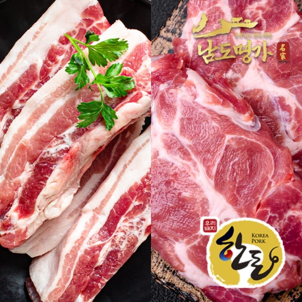 [남도명가] 1등급 한돈 삼겹살400g+생목살400g (총800g/구이용/보쌈용)